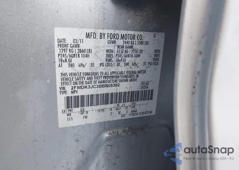 2011 Ford Edge Sel из США, поврежденный, VIN 2FMDK3JC3BBB05392